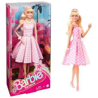 Barbie HPJ96 Barbie The Movie Bambola da Collezione Margot Robbie Abito Vintage a Quadretti colore Rosa