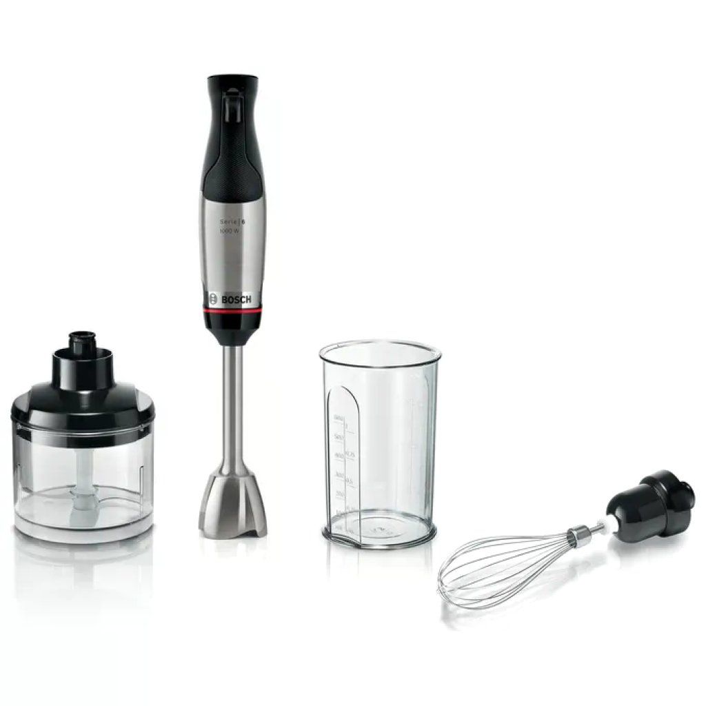 Bosch MSM6M621 Serie 6 Frullatore ad Immersione 1000W QuattroBlade Pro Turbo con Tritatutto colore Nero