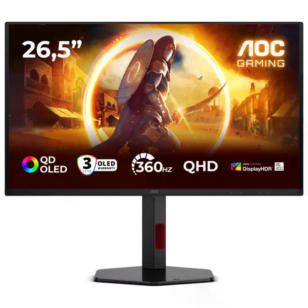 Aoc Monitor Gaming Q27G4SDR QD-OLED 26.5 pollici QHD 360Hz Nero e Rosso