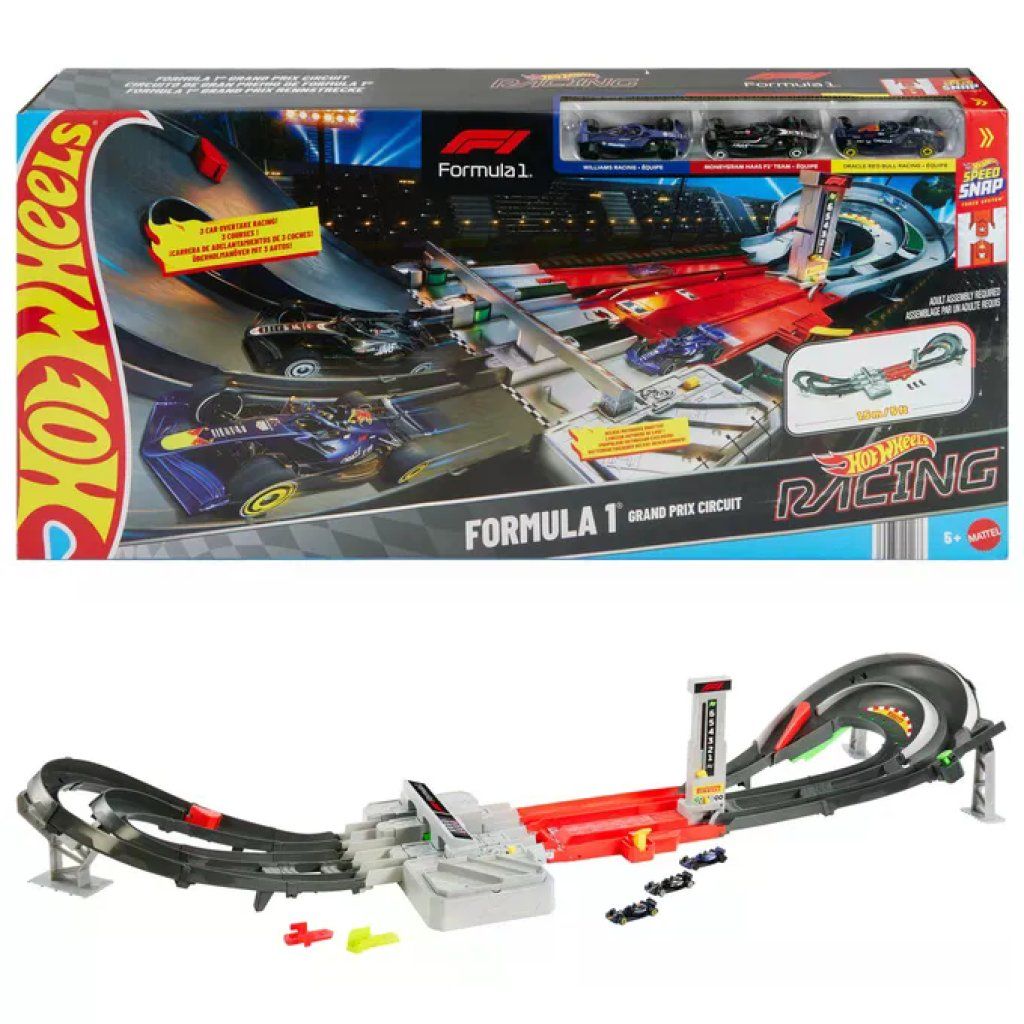 Hot Wheels JDY16 Racing Formula 1 Pista Circuito Grand Prix 2 modalita' booster motorizzato 3 veicoli F1