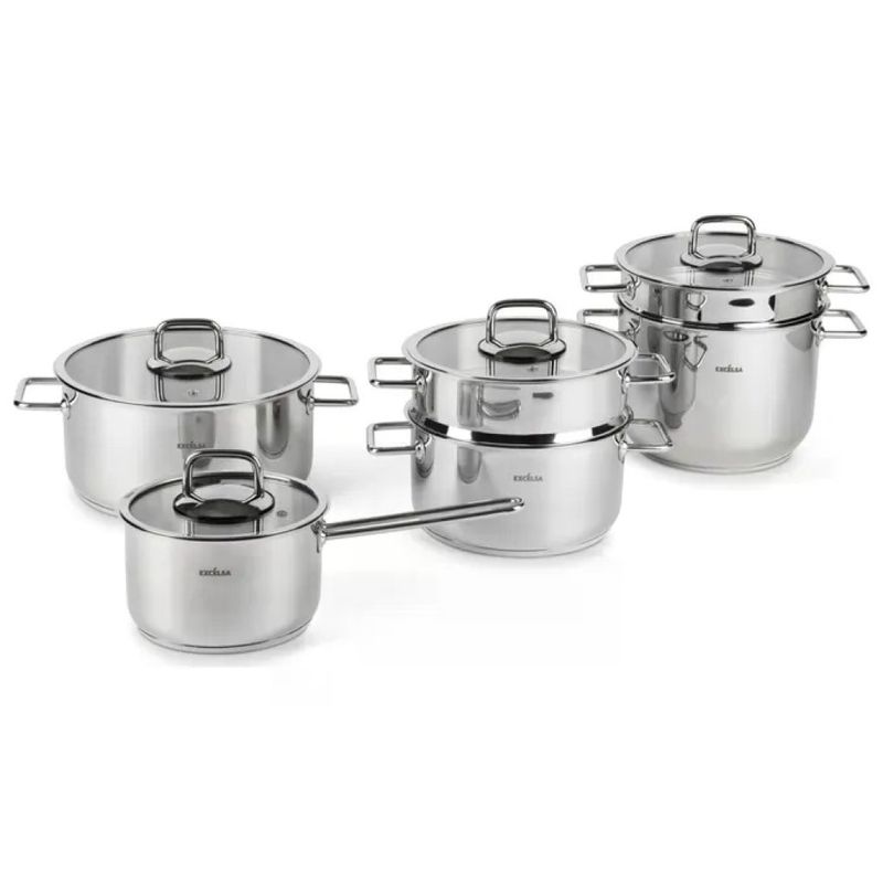 Excelsa Set Pentole Le Grand Chef 10 Pezzi Acciaio Inox 18-10 Casseruole Vaporiera