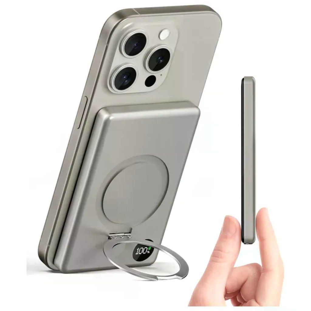 Celly MAGPB5000ALU Powerbank MagSafe Ultra Slim con Ricarica Wireless 15W e Display LED per iPhone