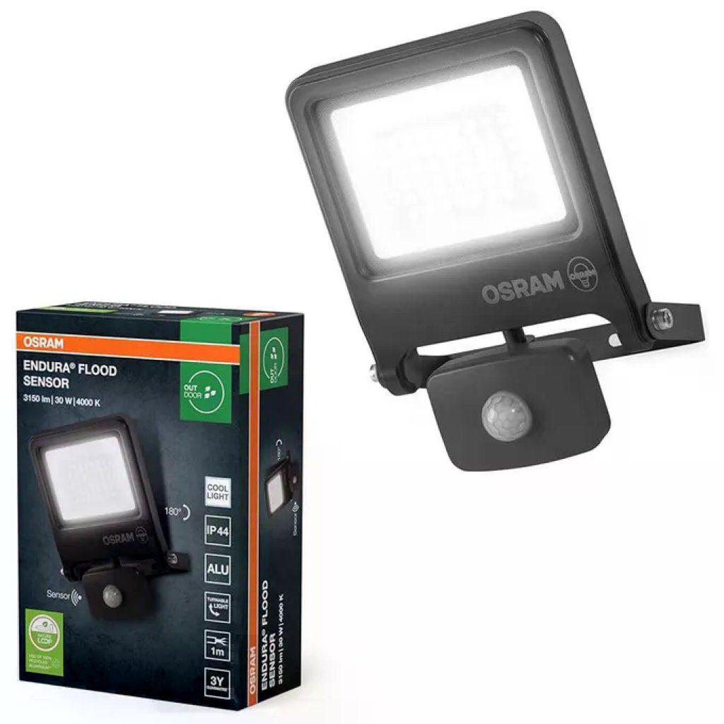 Osram 4099854487040 Proiettore LED da Esterno con Sensore 30W 4000K Grigio
