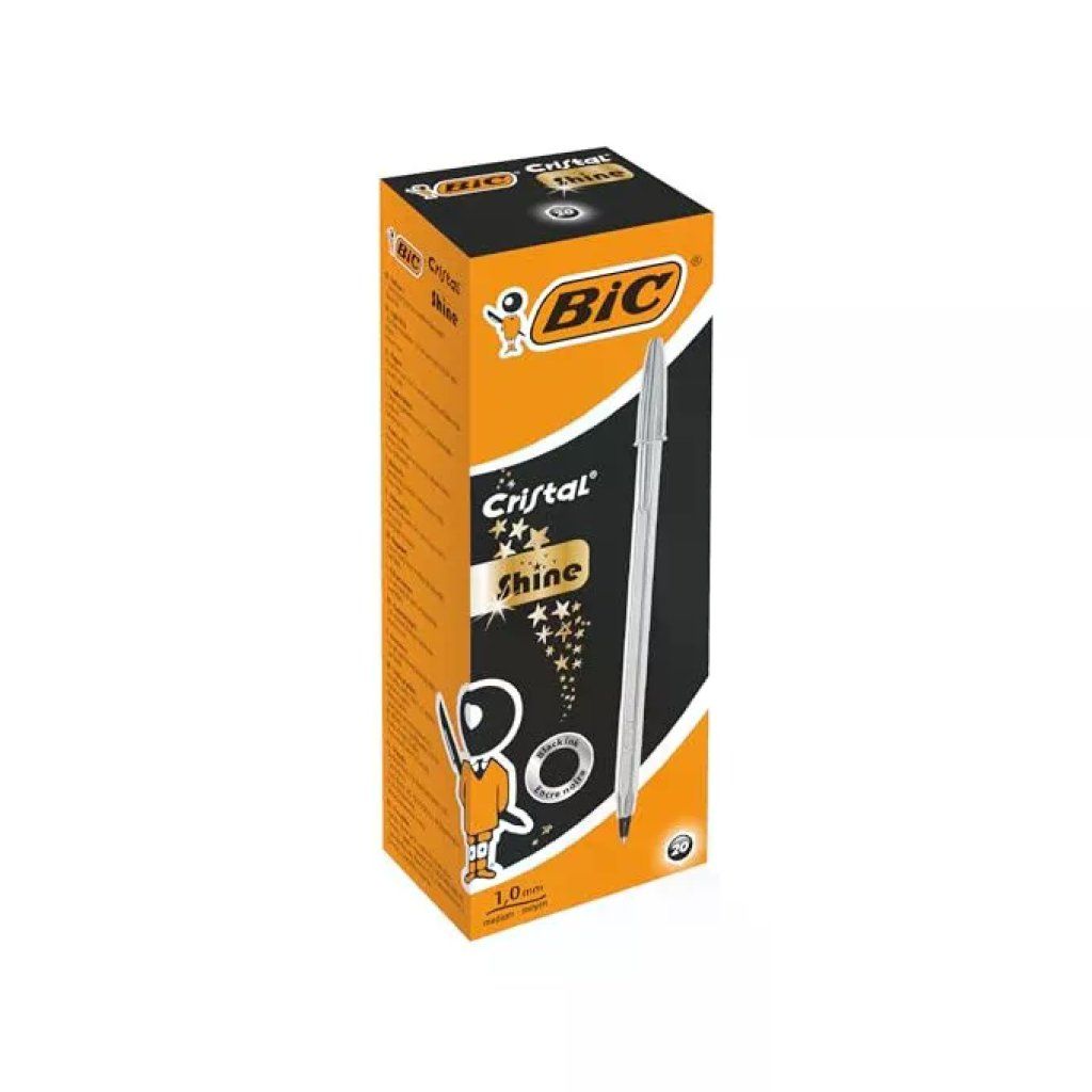 Bic Cristal Glacé penne a sfera con cappuccio, inchiostro nero, punta media 1 mm, fusto argento Bic Cristal Glacé penne a sfera con cappuccio, inchiostro nero, punta media 1 mm, fusto argento