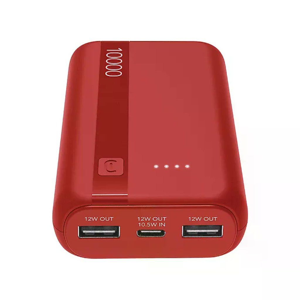 Cellularline PBENTRYCOL10000R Essential Power Bank 10000 mAh USB-C 10,5 W 2 USB-A 12 W LED colore Rosso Cellularline PBENTRYCOL10000R Essential Power Bank 10000 mAh USB-C 10,5 W 2 USB-A 12 W LED colore Rosso