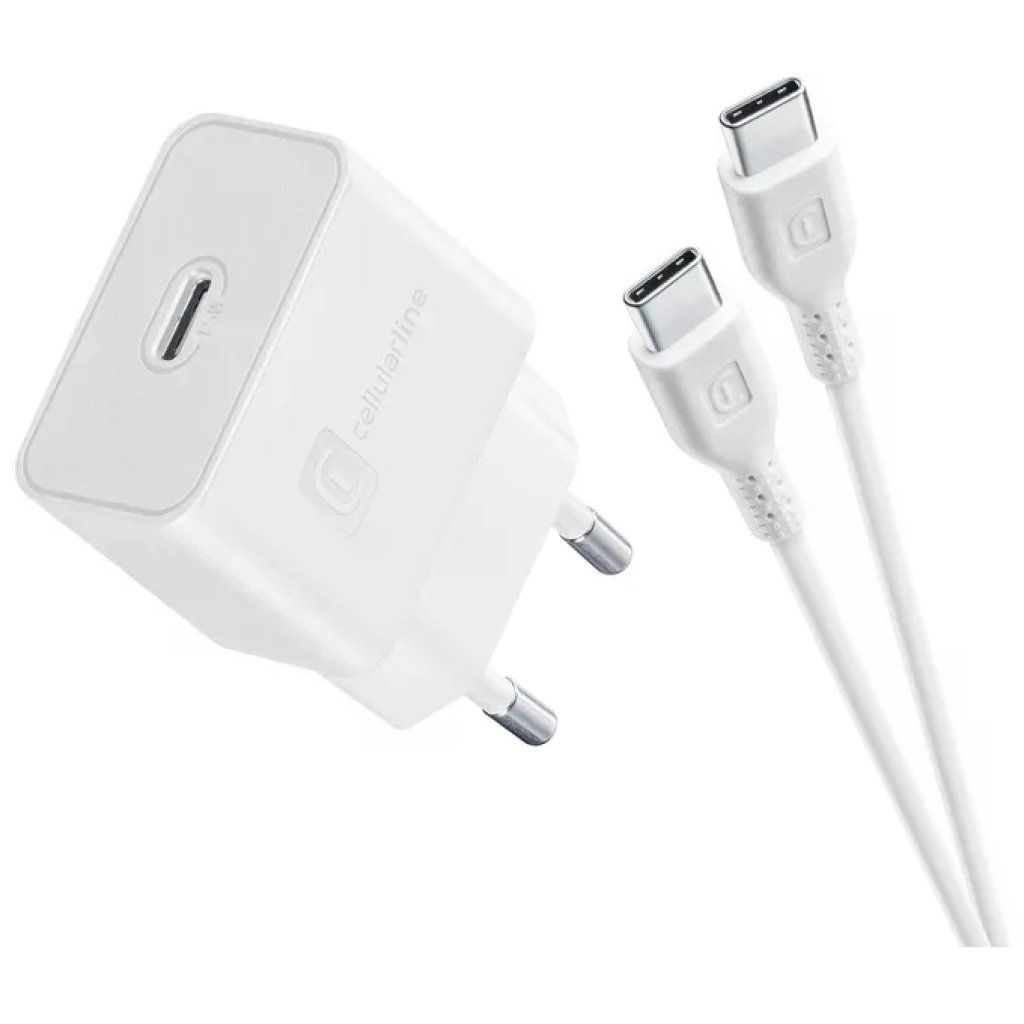 Cellularline Caricabatterie USB-C 15 W con Cavo da 1 m, Bianco