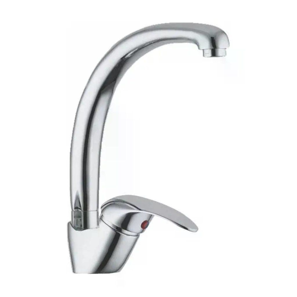 EURORAMA PRIMA Miscelatore Lavello Cigno Girevole in Ottone Cromato con Cartuccia 40 mm e Tubi Flessibili