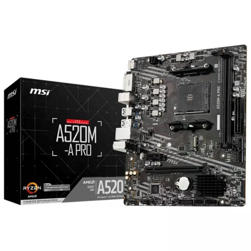 MSI 7C96-001R A520M-A PRO Scheda Madre AMD AM4 DDR4 fino a 64GB M.2 PCIe 3.0 HDMI DVI-D colore Nero