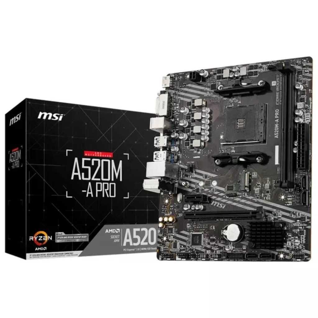 MSI 7C96-001R A520M-A PRO Scheda Madre AMD AM4 DDR4 fino a 64GB M.2 PCIe 3.0 HDMI DVI-D colore Nero