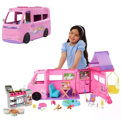 Barbie Camper dei Sogni HRJ78 con 7 aree gioco e oltre 60 accessori
