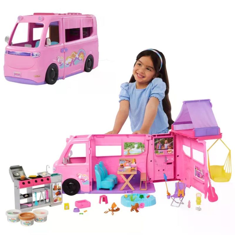 Barbie Camper dei Sogni HRJ78 con 7 aree gioco e oltre 60 accessori