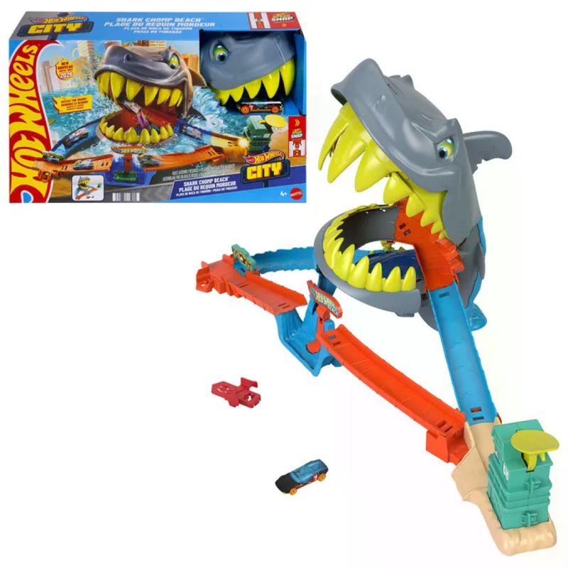 MATTEL Hot Wheels JHL96 City Squalo Scontri in Spiaggia Playset Pista con Veicolo Die