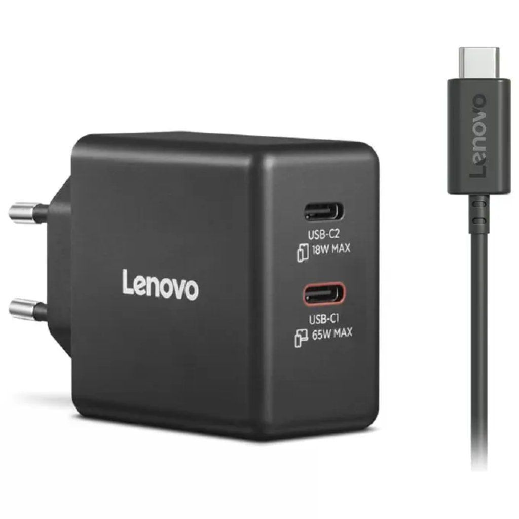 Lenovo Caricatore GaN USB-C 65W a 2 Porte con Cavo da 1,5 m