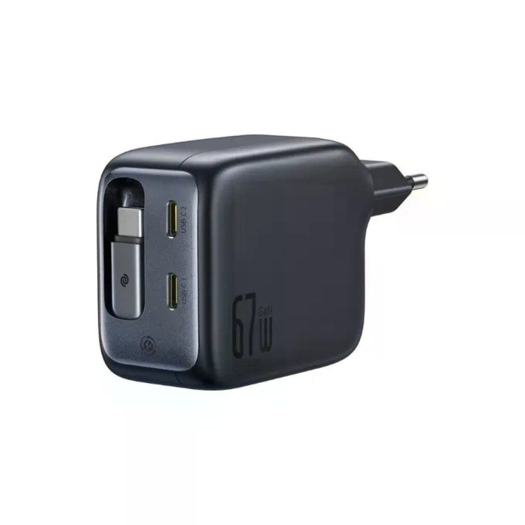Baseus E0121E00 EnerCore Caricabatterie da muro 67W con 3 porte USB-C e cavo retrattile integrato 0