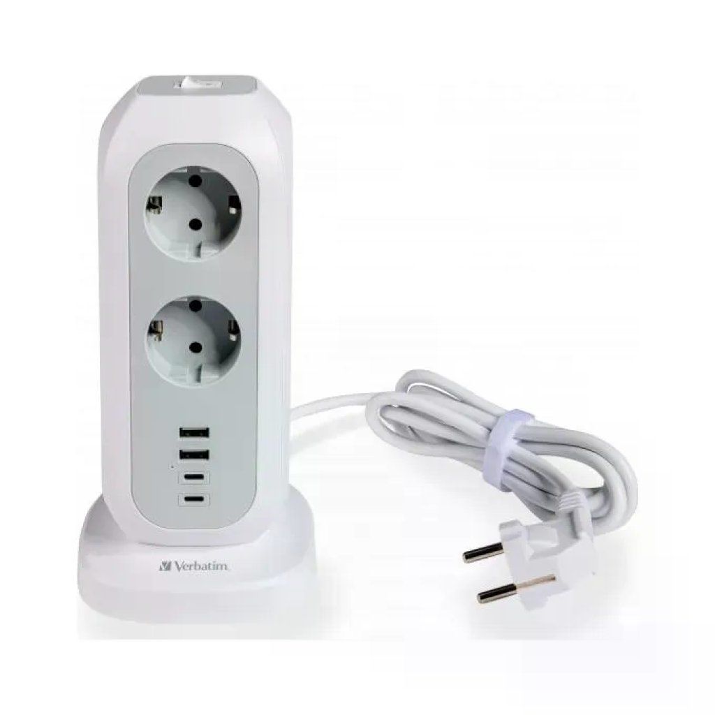 Verbatim 49547 EU Power Tower Multipresa 11 Prese AC 2 USB C 2 USB A con Interruttore Cavo 2 m colore