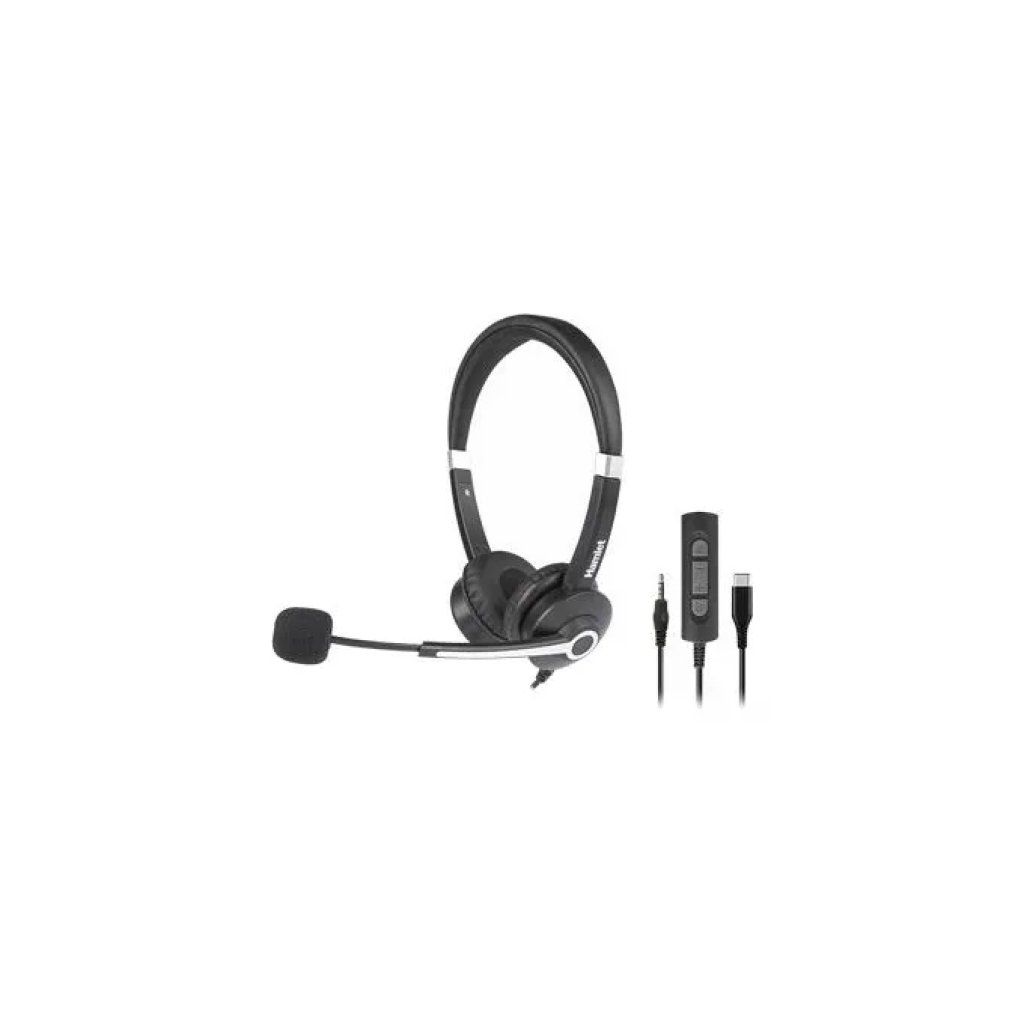 Hamlet HHEADM-CJS – Cuffia biaurale con microfono USB-C e jack 3,5 mm, nera