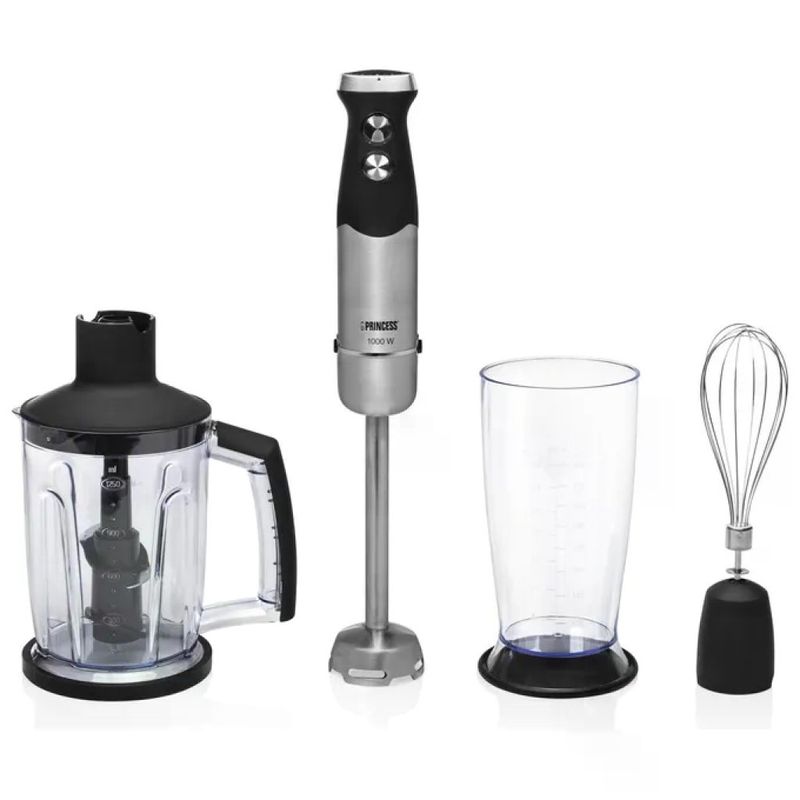 Princess 01.221221.01.001 Set mixer a immersione 1000 W con 4 lame e accessori colore Nero Acciaio inox