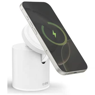 SBS Base di ricarica wireless 2 in 1 con stand pieghevole, fino a 15 W