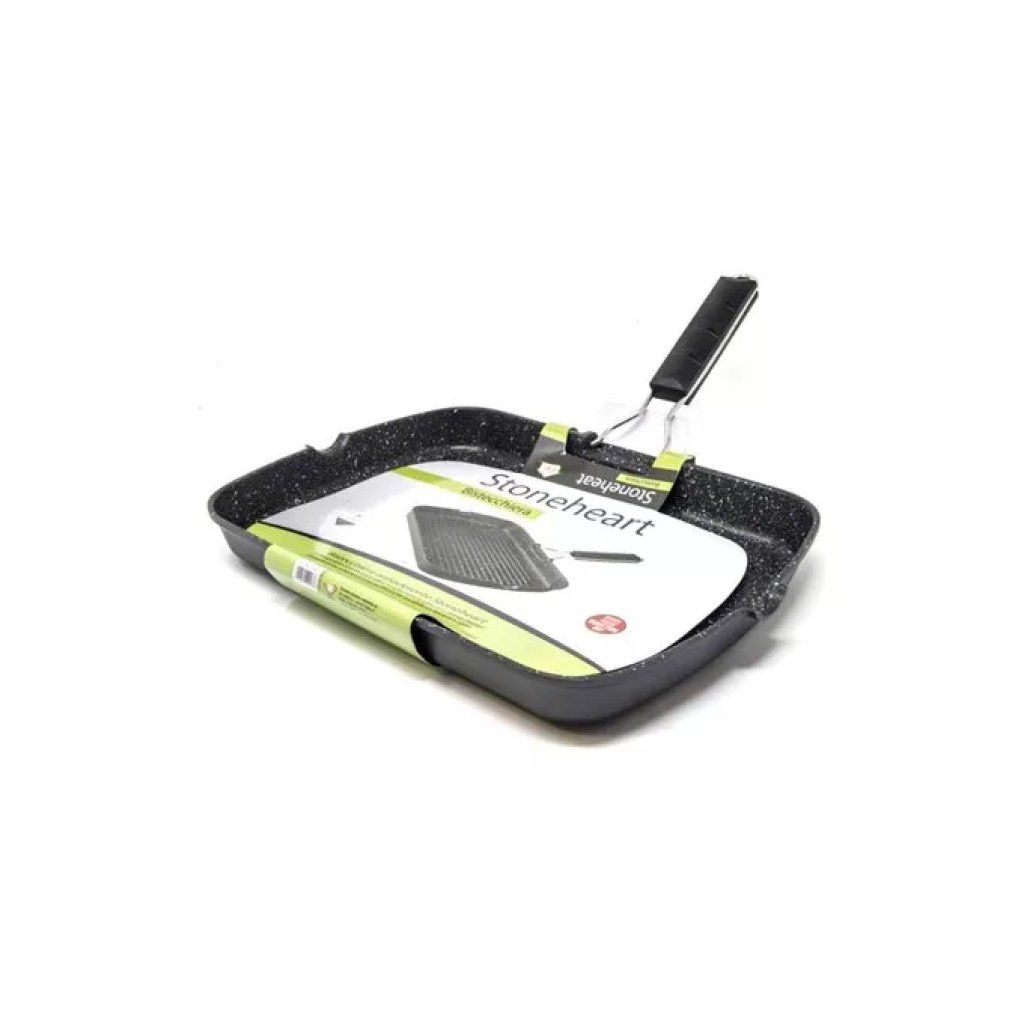 3C CASA Bistecchiera rettangolare antiaderente 36 x 26 cm con manico pieghevole