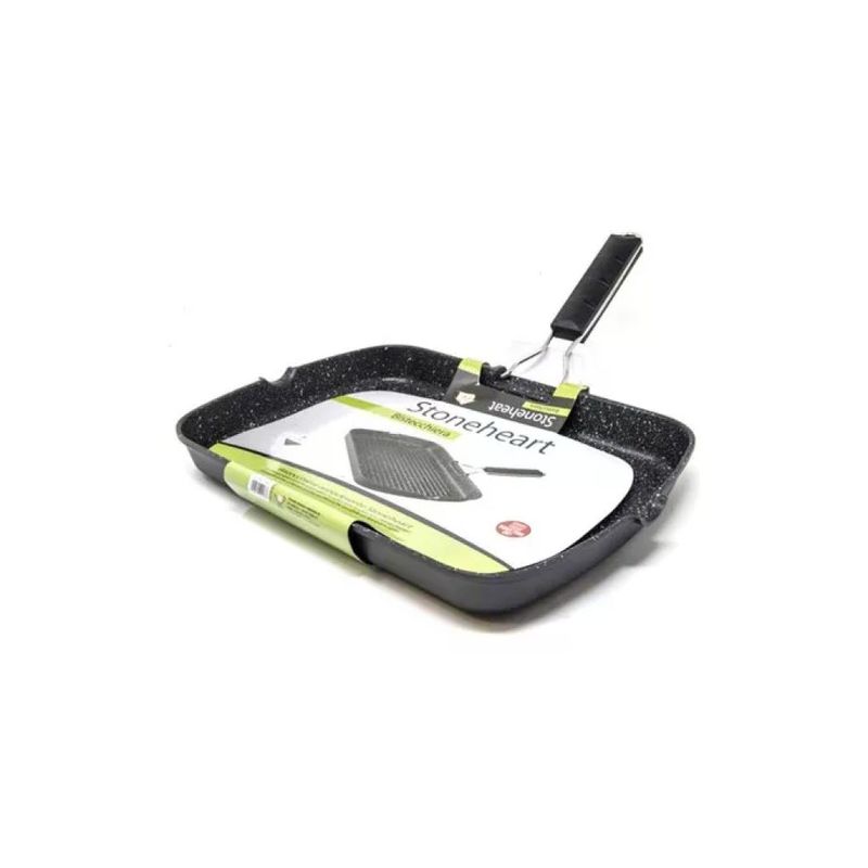 3C CASA Bistecchiera rettangolare antiaderente 36 x 26 cm con manico pieghevole