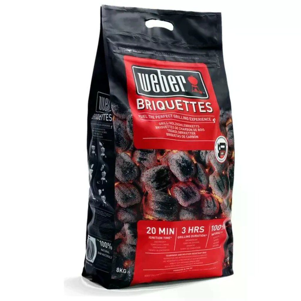 Weber 1759180 Sacco Bricchetti di Carbone 8 Kg Accensione 20 min Combustione 3 ore Certificati FSC