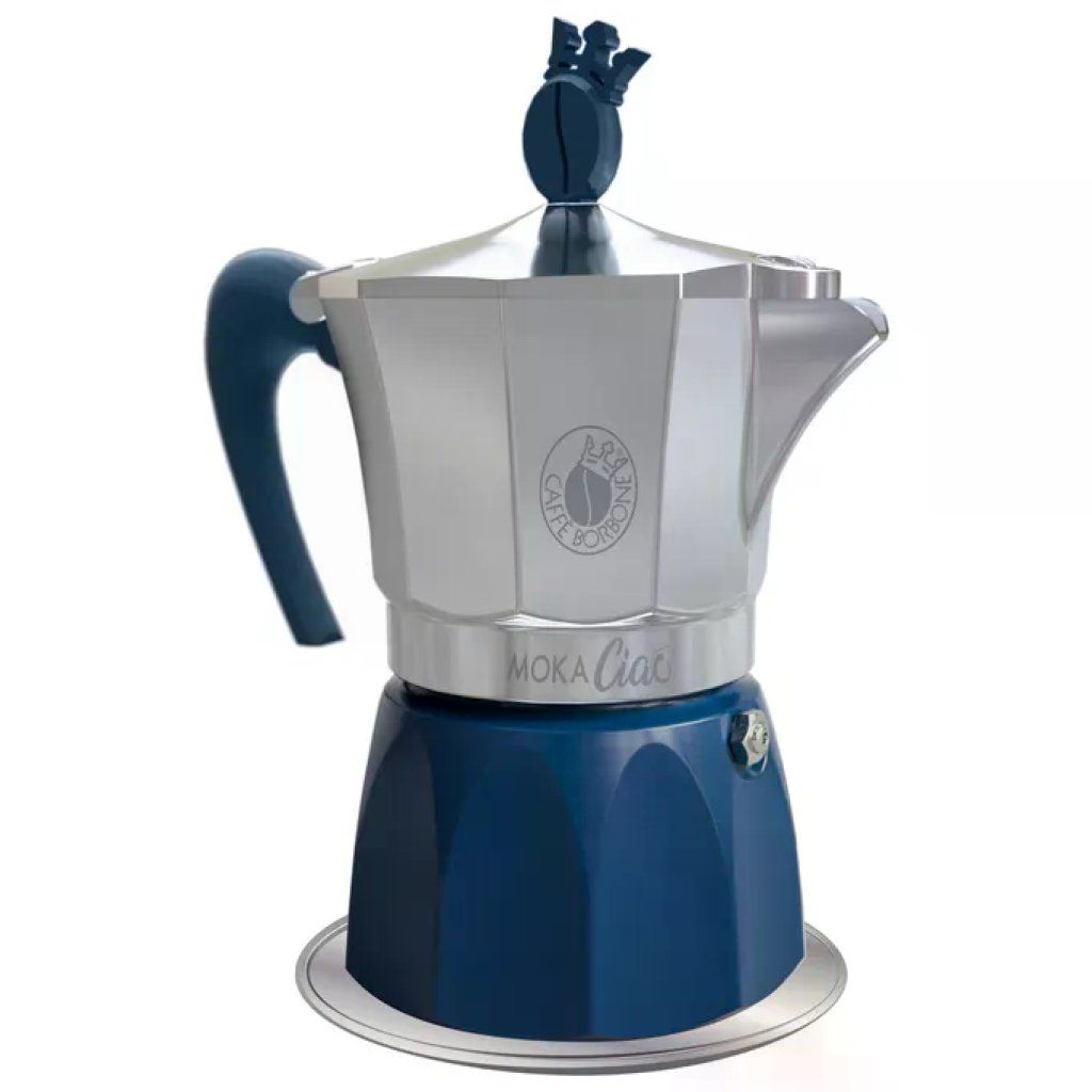 Caffè Borbone MokaCiao Moka per Cialde ESE 44 mm, 3 Tazze, Induzione, Blu e Grigio