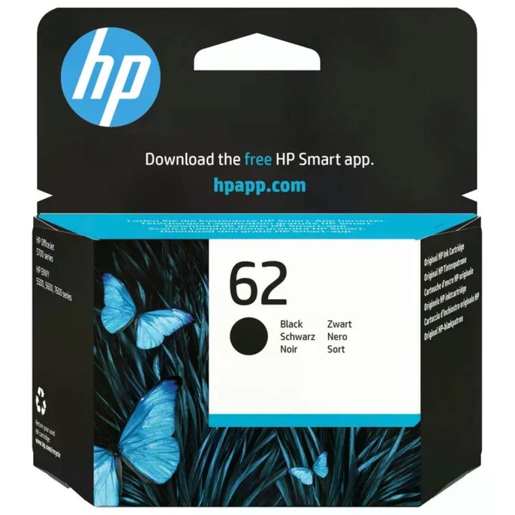 HP Cartuccia HP 62 Nera Originale a Inchiostro Pigmentato HP Cartuccia HP 62 Nera Originale a Inchiostro Pigmentato
