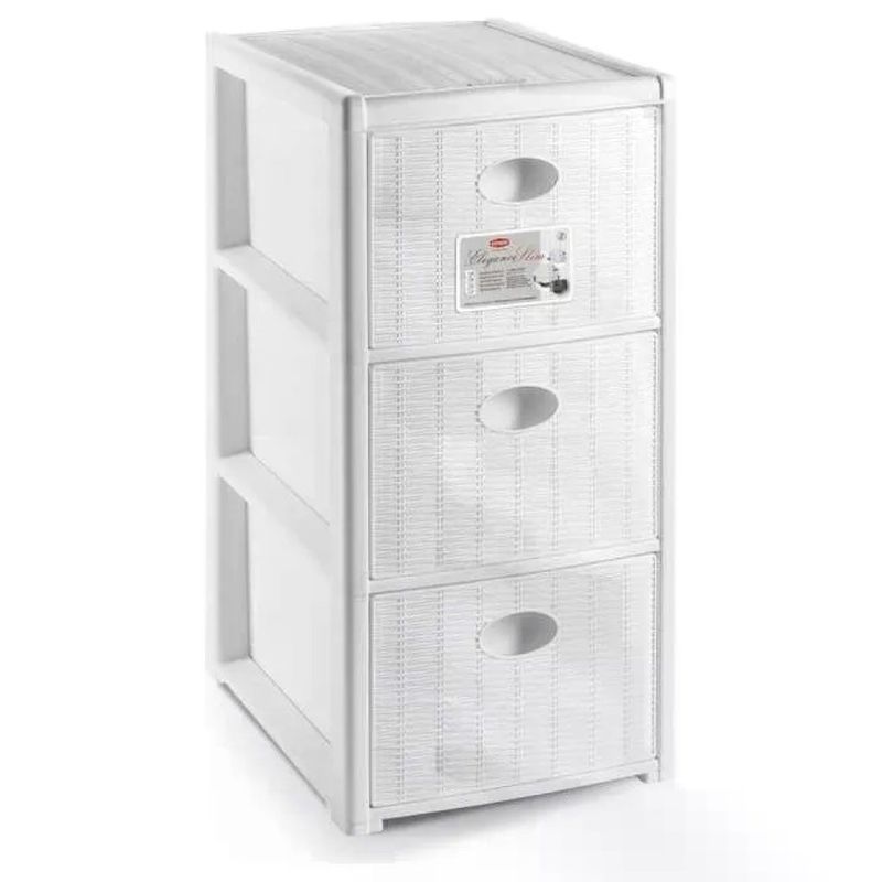 Stefanplast 30250 Elegance Slim Cassettiera 3 cassetti finitura midollino 30x40x60 cm colore Bianco