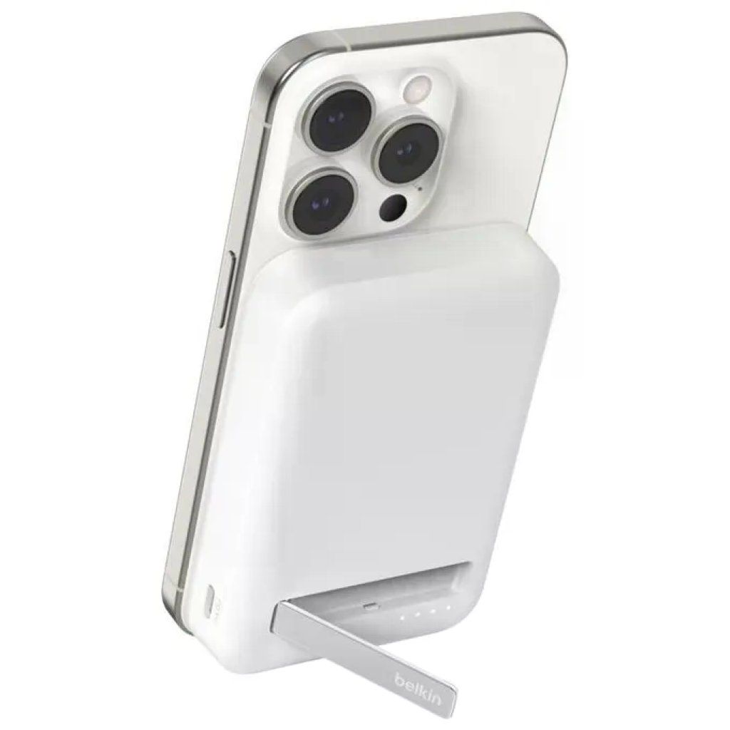 Belkin BPD007BTWH BoostCharge Pro Power Bank Magnetico 8000 mAh 15 W Wireless Qi2 con Supporto Integrato