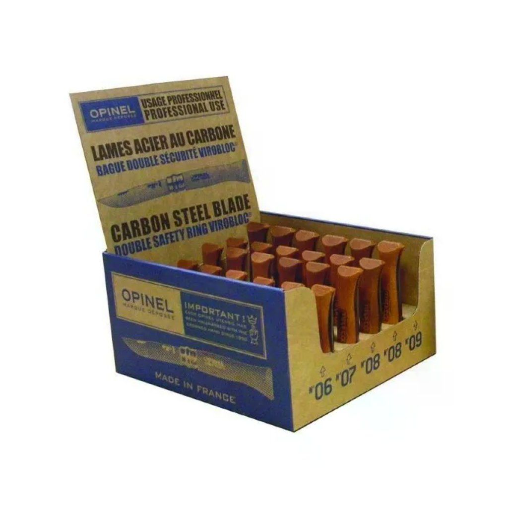 Opinel Tradition Carbonio Espositore da Banco 30 Coltelli Tascabili Virobloc Acciaio XC90 Manico Faggio