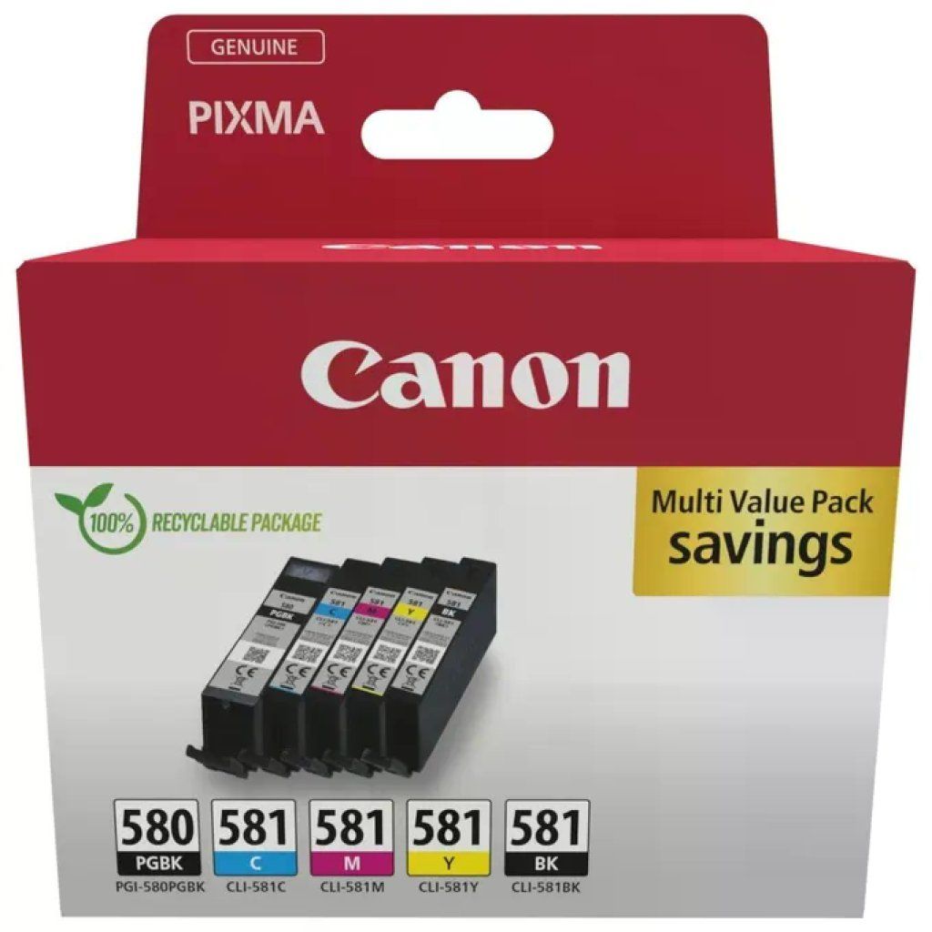 Canon 2078C007 Multipack cartucce originali PIXMA PGI-580 e CLI-581, 5 pezzi Canon 2078C007 Multipack cartucce originali PIXMA PGI-580 e CLI-581, 5 pezzi