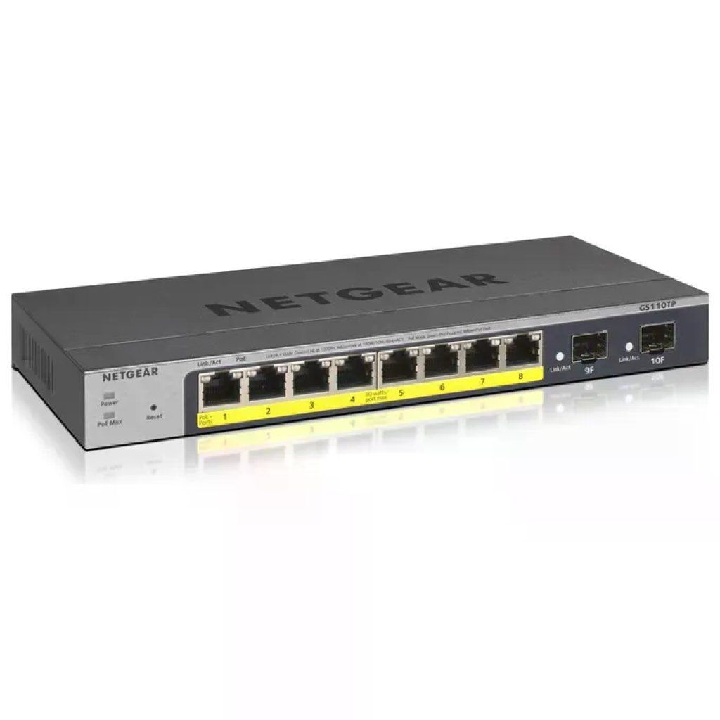 NETGEAR GS110TP-300EUS GS110TP Switch Gestito 8 Porte Gigabit Ethernet PoE+ 2 Porte SFP 20 Gbit NETGEAR GS110TP-300EUS GS110TP Switch Gestito 8 Porte Gigabit Ethernet PoE+ 2 Porte SFP 20 Gbit