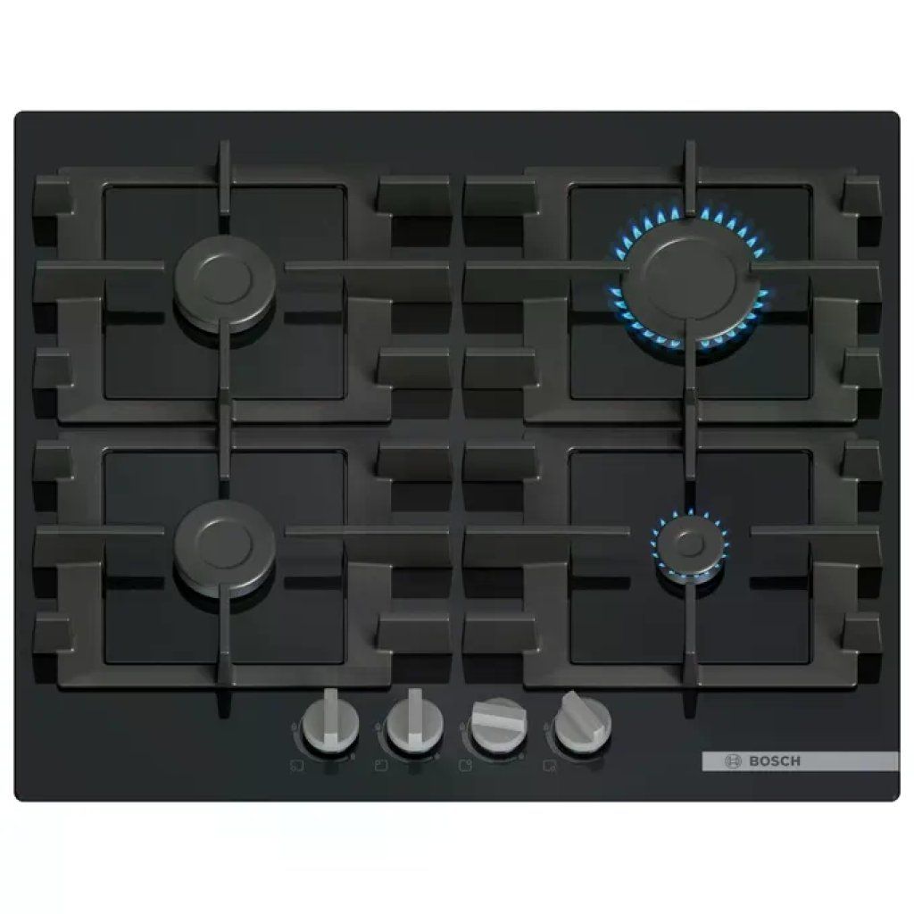 Bosch PNP6B6K40 Serie 4 Piano cottura a gas 60 cm 4 fuochi vetro temperato griglie ghisa accensione