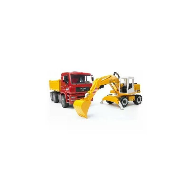 Bruder MAN TGA con camion da cantiere ed escavatore Liebherr