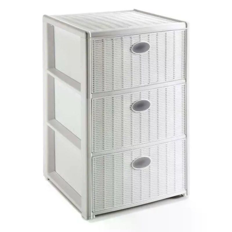 Stefanplast Elegance – Cassettiera bianca a 3 cassetti effetto rattan, 40 × 40 × 60 cm