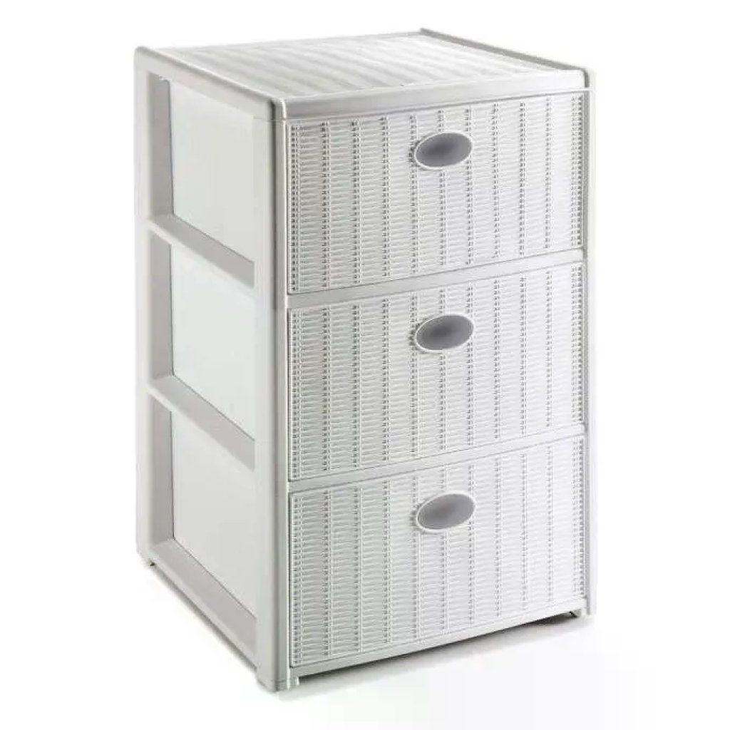 Stefanplast Elegance cassettiera bianca a 3 cassetti effetto rattan