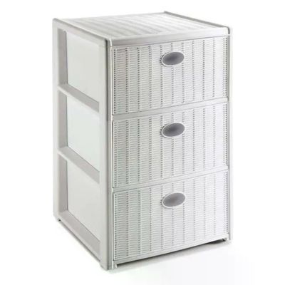 Stefanplast Elegance cassettiera bianca a 3 cassetti effetto rattan