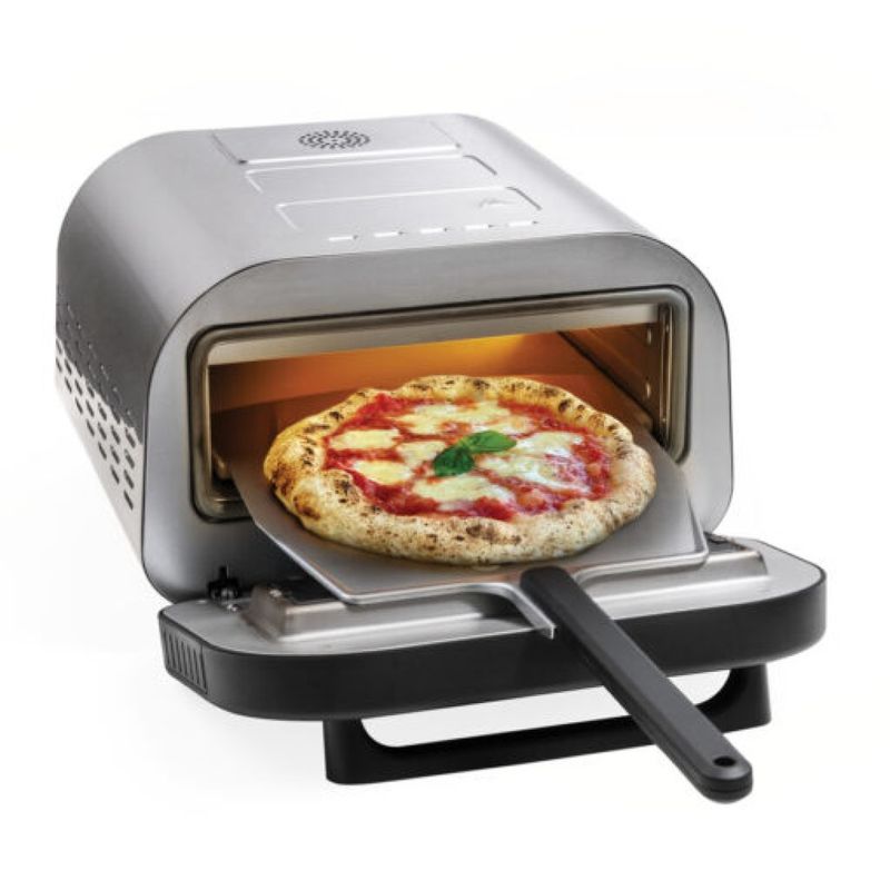 Macom 884 Forno Elettrico per Pizza 1700 W, fino a 400 °C, pietra da 32 cm, Inox e Nero