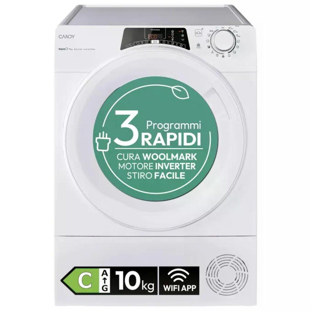 Candy RO EH10N3TE-S RapidÓ Asciugatrice Pompa di Calore 10 Kg Classe C Motore Inverter Wi-Fi (85x59.6x58 Candy RO EH10N3TE-S RapidÓ Asciugatrice Pompa di Calore 10 Kg Classe C Motore Inverter Wi-Fi (85x59.6x58
