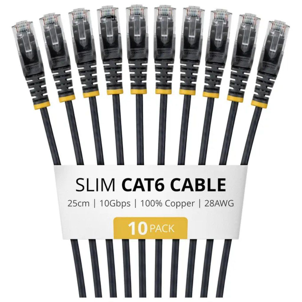 StarTech.com Confezione da 10 cavi di rete Cat6 U/UTP RJ-45, 25 cm, Nero StarTech.com Confezione da 10 cavi di rete Cat6 U/UTP RJ-45, 25 cm, Nero