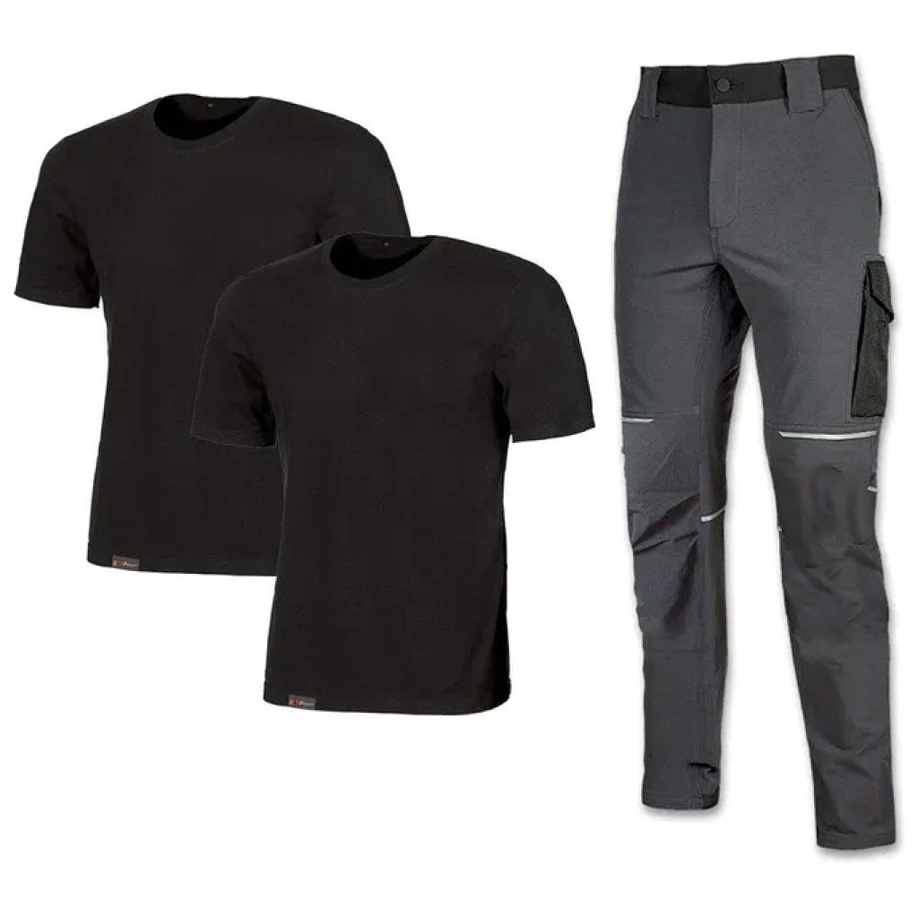U-Power Work Wear Kit T-Shirt e Pantalone Stretch Grigio Asphalt U-Power Work Wear Kit T-Shirt e Pantalone Stretch Grigio Asphalt