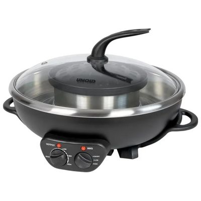 Unold 48745 Fonduta e grill 2 in 1, 2,5 L, inox, nero