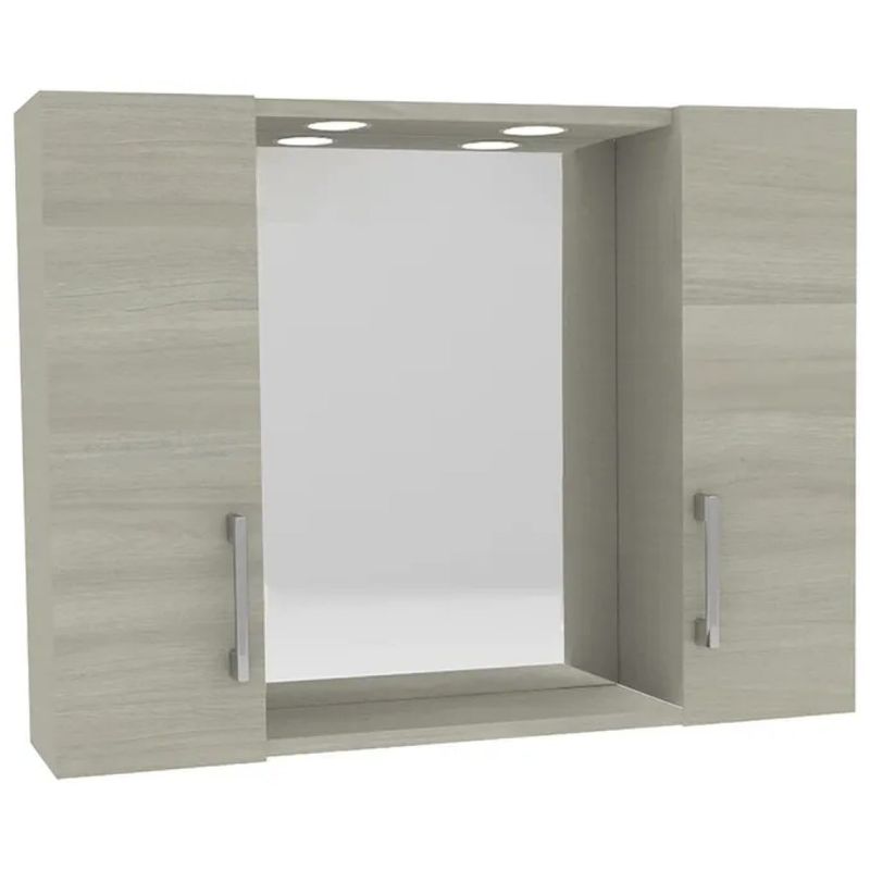 SAVINIDUE Specchiera pensile da bagno DIA 77 cm con LED, rovere grigio