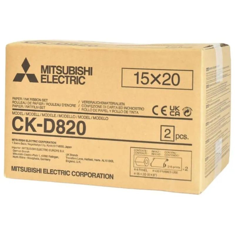MITSUBISHI ELECTRIC Mitsubishi CK-D820 Carta Termica Fotografica, 2 Rotoli, 10x15 e 15x20 cm