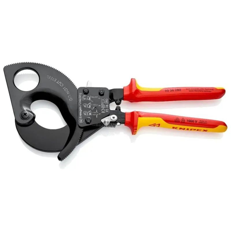KNIPEX 95 36 280 Cesoia a cricchetto per cavi in rame e alluminio