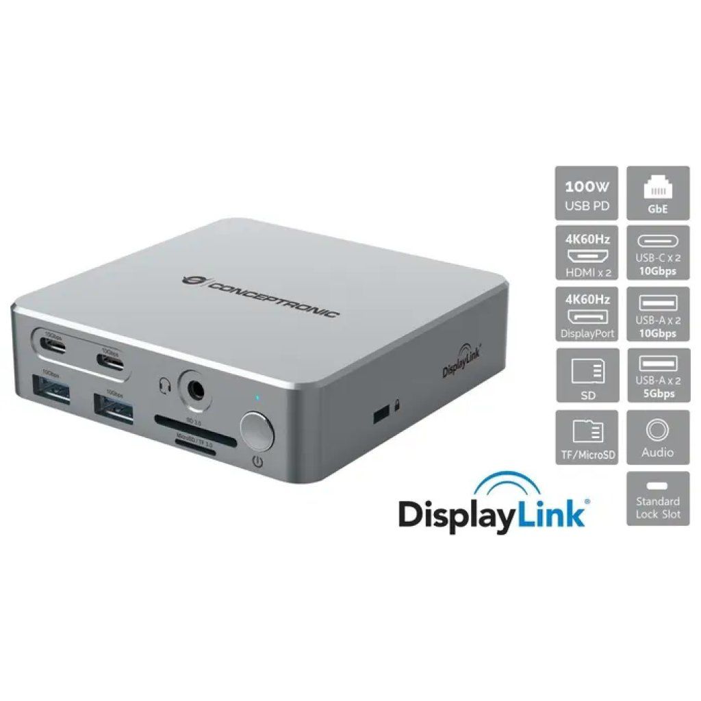 Conceptronic DONN25G Docking Station 15-in-1 4K Conceptronic DONN25G Docking Station 15-in-1 4K