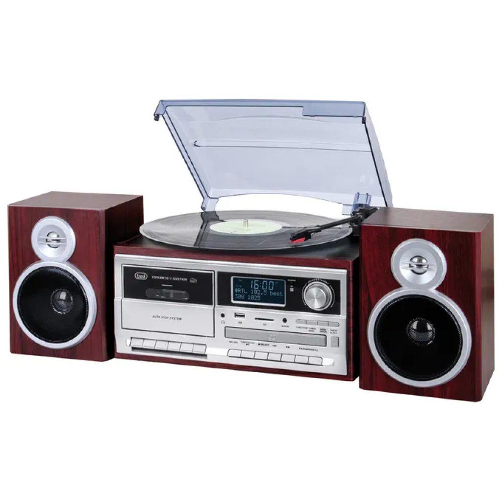 Trevi TT 1072 Giradischi Stereo Multifunzione DAB+ con Bluetooth, CD, USB e SD – Finitura Legno