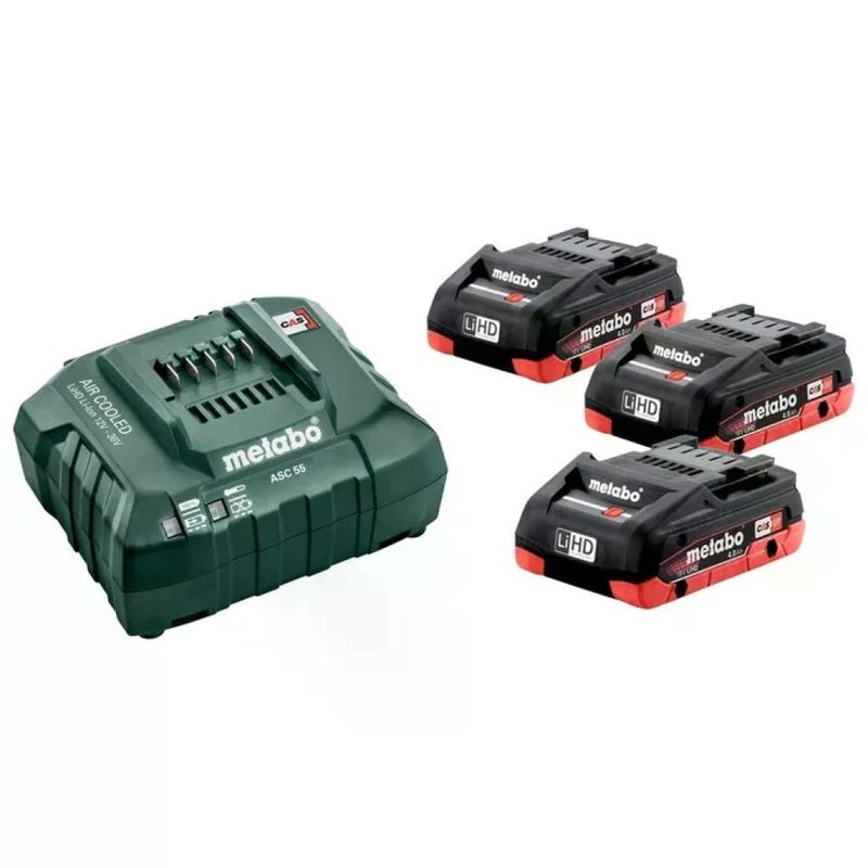 Metabo Basic Set 3× LiHD 18 V 4,0 Ah con caricabatterie ASC 55