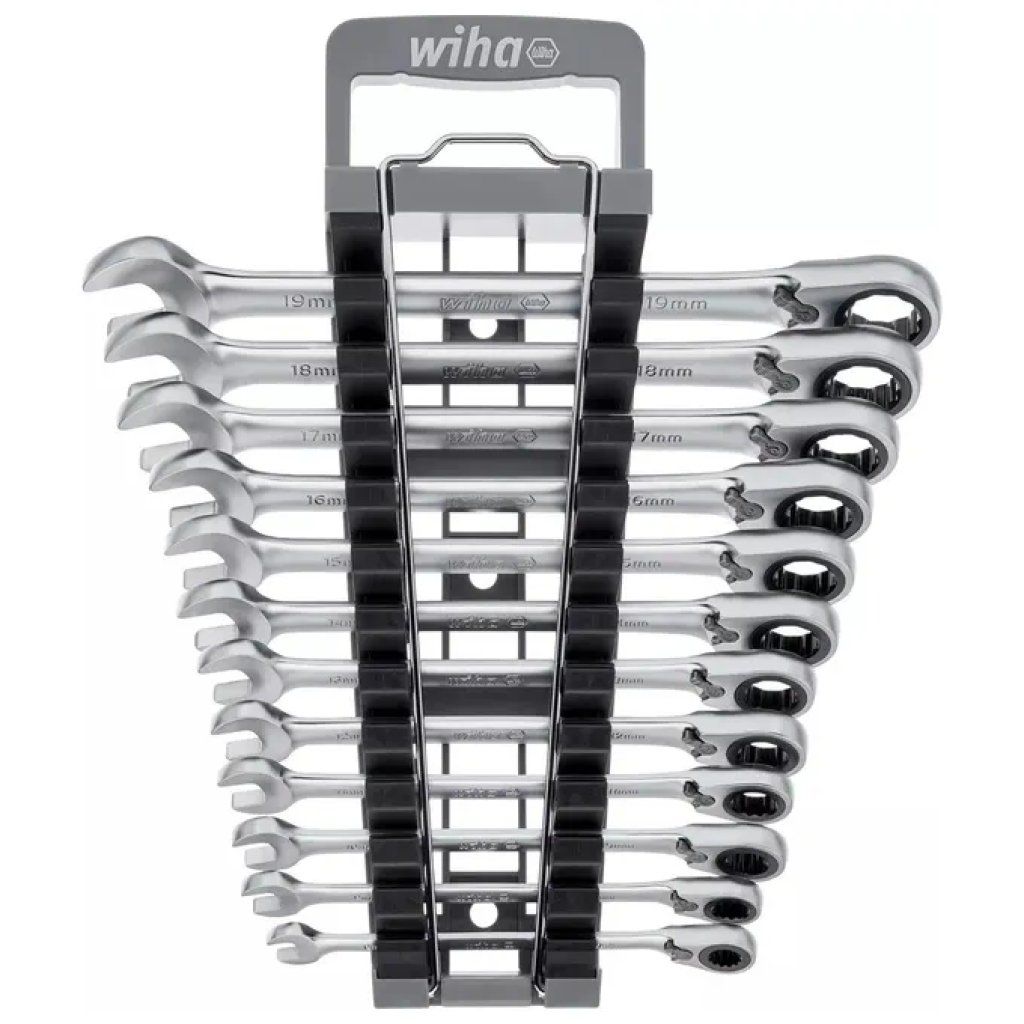 Wiha 44661 Set di 12 Chiavi Combinate a Cricchetto Reversibile, 8–19 mm