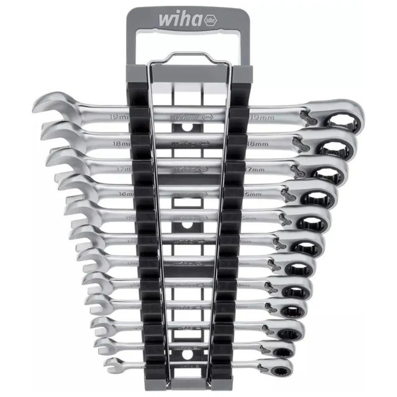 Wiha 44661 Set di 12 Chiavi Combinate a Cricchetto Reversibile, 8–19 mm